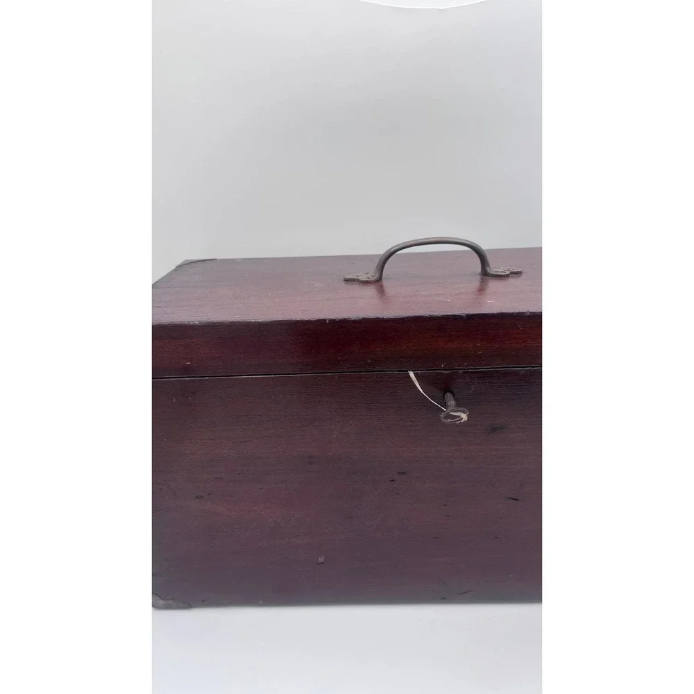 Antique Wood Storage Chest with Removable Tray Dark Brown Tea Caddy